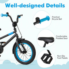 14 Inch Kids Bike with Adjustable Handlebar and Saddle, Black and Blue