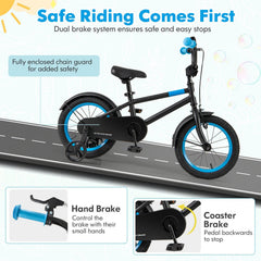 14 Inch Kids Bike with Adjustable Handlebar and Saddle, Black and Blue