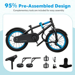 14 Inch Kids Bike with Adjustable Handlebar and Saddle, Black and Blue