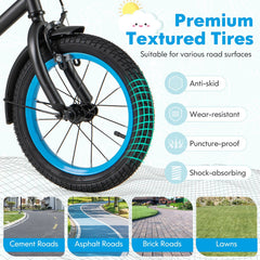14 Inch Kids Bike with Adjustable Handlebar and Saddle, Black and Blue