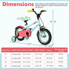 12 Inch Kids Bike with Adjustable Handlebar and Saddle, Light Blue