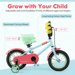 12 Inch Kids Bike with Adjustable Handlebar and Saddle, Light Blue