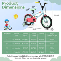 14 Inch Kids Bike with Adjustable Handlebar and Cushioned Seat, Light Blue