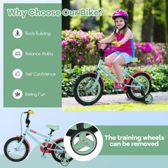 14 Inch Kids Bike with Adjustable Handlebar and Cushioned Seat, Light Blue