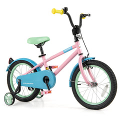 16 Inch Kids Bike with Adjustable Saddle, Reflectors and Training Wheels, Pink