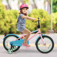16 Inch Kids Bike with Adjustable Saddle, Reflectors and Training Wheels, Pink