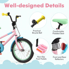 16 Inch Kids Bike with Adjustable Saddle, Reflectors and Training Wheels, Pink