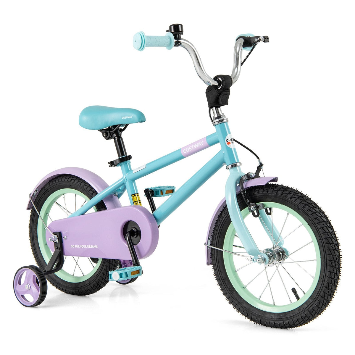 14 Inch Kids Bike with Adjustable Handlebar and Saddle, Mint and Lilac