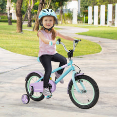 14 Inch Kids Bike with Adjustable Handlebar and Saddle, Mint and Lilac