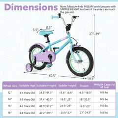 14 Inch Kids Bike with Adjustable Handlebar and Saddle, Mint and Lilac