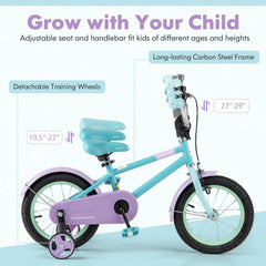 14 Inch Kids Bike with Adjustable Handlebar and Saddle, Mint and Lilac