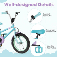 14 Inch Kids Bike with Adjustable Handlebar and Saddle, Mint and Lilac