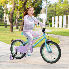 18 Inch Kids Bike with Adjustable Saddle, Kickstand and Reflectors, Mint and Lilac