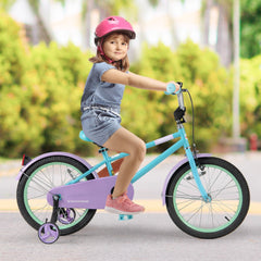 18 Inch Kids Bike with Adjustable Saddle, Kickstand and Reflectors, Mint and Lilac