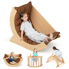 Kids Climbing Arch with Cushion Montessori Arch Climber/Rocker for Toddlers-Coffee