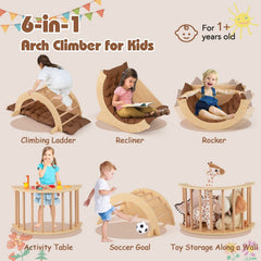 Kids Climbing Arch with Cushion Montessori Arch Climber/Rocker for Toddlers-Coffee