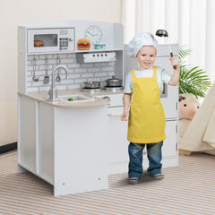 White Corner Play Kitchen for Kids with Detachable Fridge, Water Dispenser and Cookware