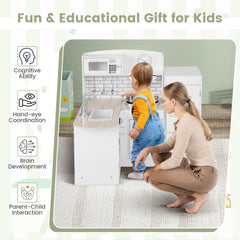 White Corner Play Kitchen for Kids with Detachable Fridge, Water Dispenser and Cookware