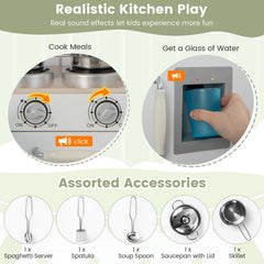 White Corner Play Kitchen for Kids with Detachable Fridge, Water Dispenser and Cookware