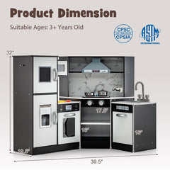 Coffee Brown Corner Play Kitchen with Separate Washing Basin and Light Up Tap