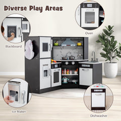 Coffee Brown Corner Play Kitchen with Separate Washing Basin and Light Up Tap