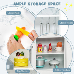 White Corner Play Kitchen for Kids with Separate Washing Basin and Rainbow Tap