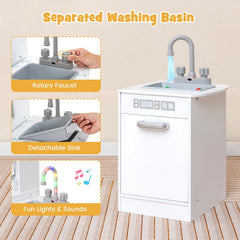 White Corner Play Kitchen for Kids with Separate Washing Basin and Rainbow Tap