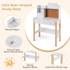 Kids Desk and Chair Set with Hutch Bulletin Board and Drawers-White