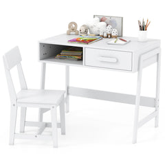 Kids Desk and Chair Set with Storage Drawer and Hutch-White