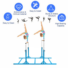 Kids Double Horizontal Bars Gymnastic Training Parallel Bars Adjustable-Blue