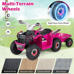 6V Kids Electric ATV Quad with Trailer, Backrest Seat and Seat Safety Lock, Rose Red