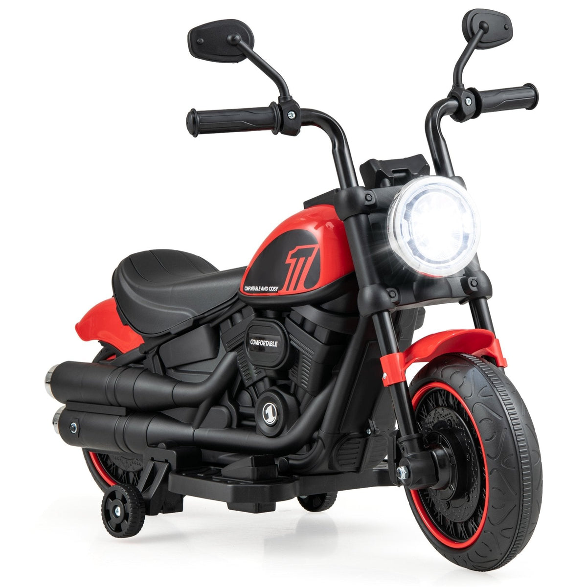 6V Kids Electric Motorcycle with 20 Inch Seat Height and Threaded Tires, Red