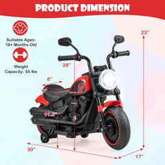 6V Kids Electric Motorcycle with 20 Inch Seat Height and Threaded Tires, Red