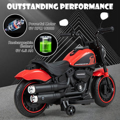 6V Kids Electric Motorcycle with 20 Inch Seat Height and Threaded Tires, Red