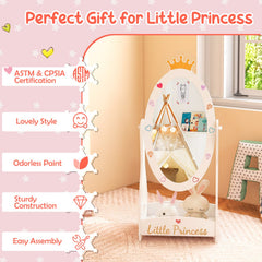 Kids Full Length Mirror with 360 Degree Rotatable Design and Shelf-White