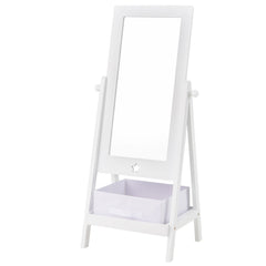 Kids Full Length Mirror 360 Degree Rotatable Dressing Mirror with Storage Bin-White