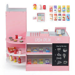 Kids Grocery Store Playset with Cash Register POS Machine-Pink