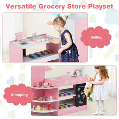 Kids Grocery Store Playset with Cash Register POS Machine-Pink