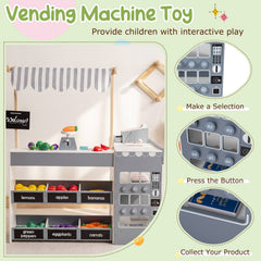 Kids Grocery Store Playset Wooden Pretend Play Supermarket with Shopping Cart-Gray