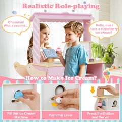 Kids Ice Cream Truck Pretend Play Set for Toddlers with Vending Machine-Pink