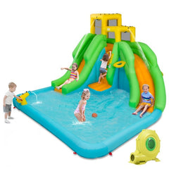 Inflatable Water Park with Two Slides, Climbing Wall and 480W Blower