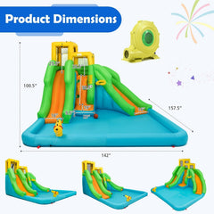 Inflatable Water Park with Two Slides, Climbing Wall and 480W Blower