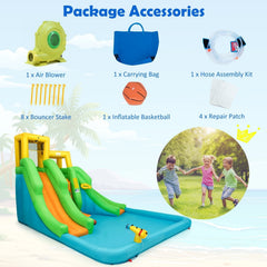 Inflatable Water Park with Two Slides, Climbing Wall and 480W Blower
