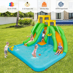 Inflatable Water Park with Two Slides, Climbing Wall and 480W Blower