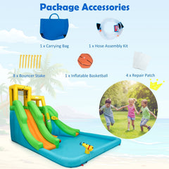 Inflatable Water Park with Two Slides, Climbing Wall and 480W Blower
