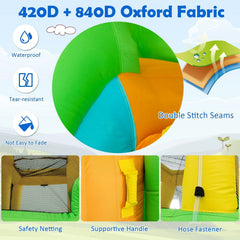 Inflatable Water Park with Two Slides, Climbing Wall and 480W Blower