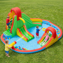 Kids Inflatable Water Park with Three Water Slides, Tunnel and Splash Pool, No Blower