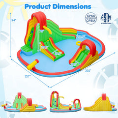 Kids Inflatable Water Park with Three Water Slides, Tunnel and Splash Pool, No Blower