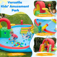 Kids Inflatable Water Park with Three Water Slides, Tunnel and Splash Pool, No Blower