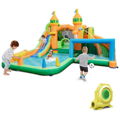 Castle Inflatable Water Park with Two Slides, Climbing Wall and 735W Blower